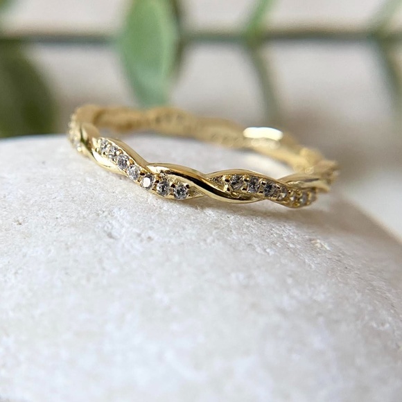 Dainty 14k Gold Plated Eternity Ring 925 Sterling Silver CZ Infinity Band Ring - Picture 3 of 5